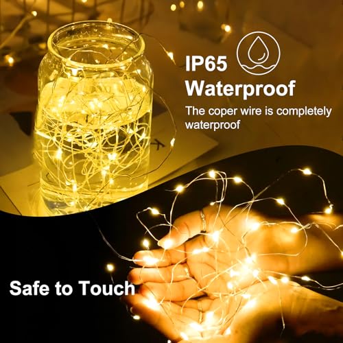 Warm White 50 Pack Battery Operated Fairy Lights 7ft 20 LEDs Waterproof Silver Wire for Weddings & Parties