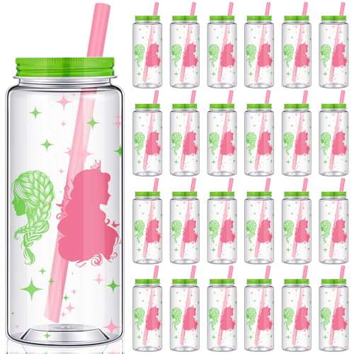 25 Pack Reusable Plastic Halloween Witch Party Cups with Lids & Straws - 13.5 oz