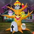 8FT Halloween Inflatable Tree Decoration with LED Skulls - Day of The Dead Yard Decor