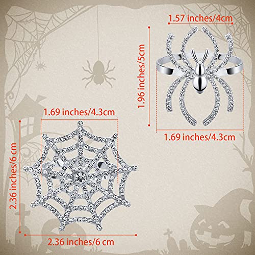 Halloween Spider Napkin Rings Set - Glitter Silver, 12 Pcs