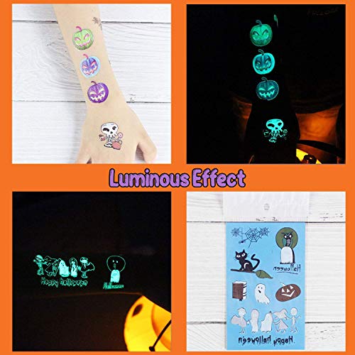 Glow Halloween Temporary Tattoos - 10 Sheets Kids Party Favors & Decorations