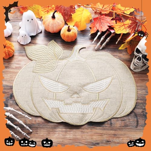 Halloween Pumpkin Placemats Set of 6 - Fall Table Decorations for Harvest Party
