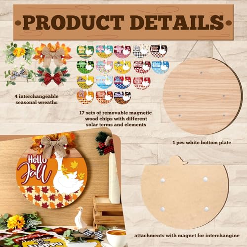Interchangeable Seasonal Welcome Sign with Goose & Light Brown Wreath - 12x12 Inches