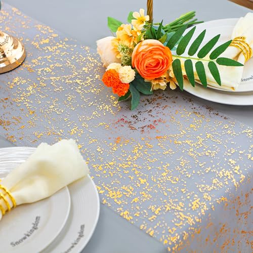 Gold Table Runner Roll 9FTx2 Sheer Gauze Chiffon Tulle Fabric Sequin Glitter