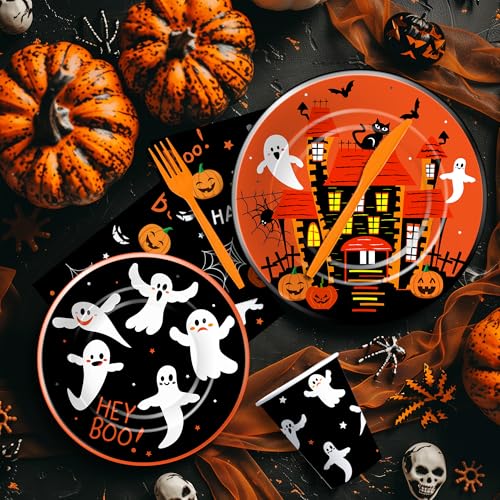 Halloween Party Supplies Set for Kids Birthday Baby Shower - Plates Napkins Cups