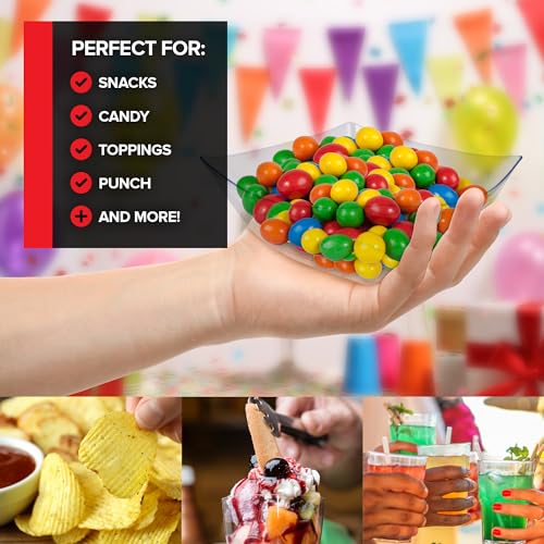 4 Pack 16oz Clear Plastic Square Serving Bowls - Disposable Snack & Salad Dishes