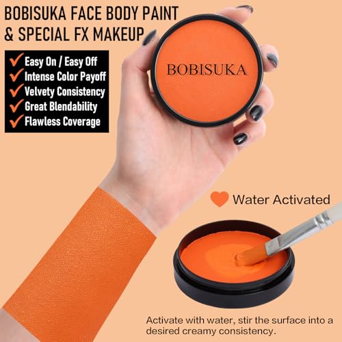 Orange Face & Body Paint Kit - Water-Based Halloween Makeup, Safe Non-Toxic, Stage & Costume Use