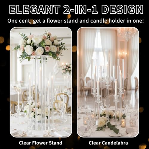 Clear Acrylic 2-in-1 Candelabra and Centerpiece Stand - 23.6 Inch, Variation: Clear
