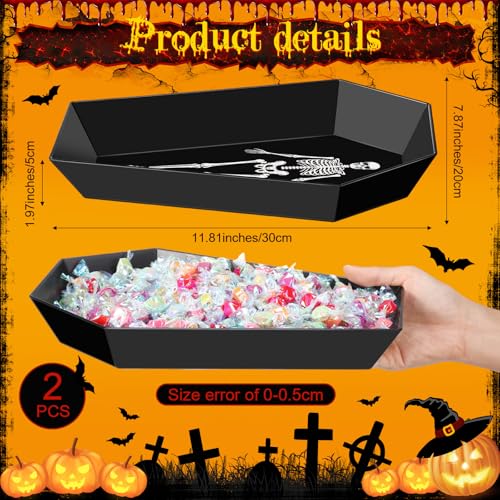 Halloween Coffin Candy Bowl Set - Skull & Black Plastic Serving Trays - 2 Pieces