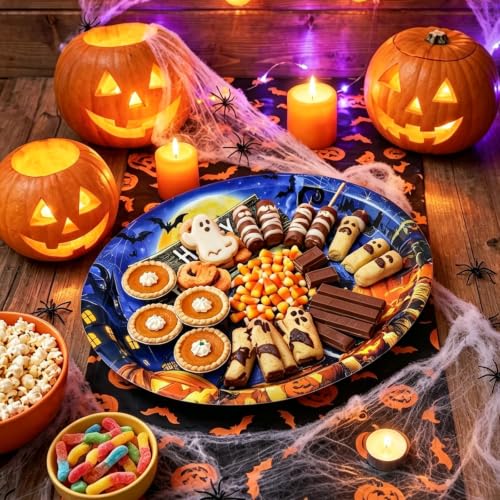 Halloween Skeleton Oval Paper Plates 9x11 - 50 Pack | Spooky Party Supplies