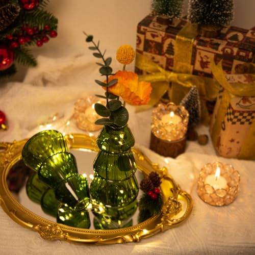 3 Pack Tree-Shaped Glass Planter Vase for Propagation and Decor - Green Variation