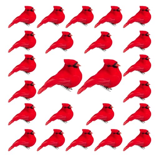 24pcs Red Cardinal Bird Mini Ornaments for Christmas Tree - 2.2in