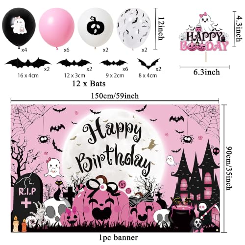 Pink Black Halloween Birthday Decorations Set - Kids Party Supplies with Banners, Balloons & Toppers (Variation: Black Pink)