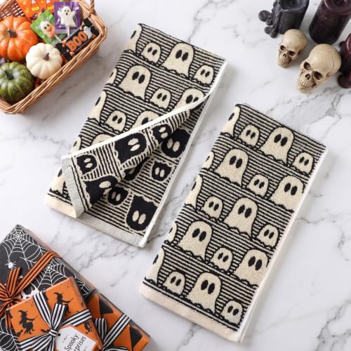 Breling Halloween Cute Ghost Hand Towels Set - Black White Vintage Design, 2-Pack