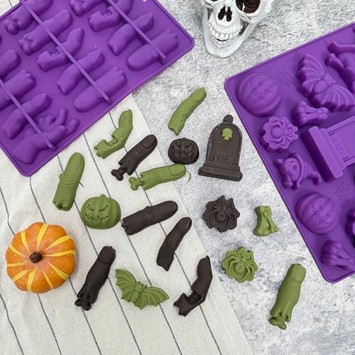 Halloween Silicone Molds 2 Pack for Baking Candy & Decorations, Ghost Skull Pumpkin