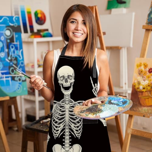 Britimes Apron with Pockets - Black Skull, Adjustable 32x28 Inch Waterproof Unisex Kitchen & Craft Apron