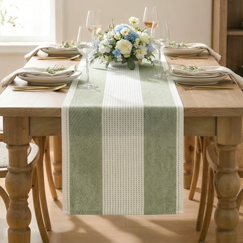Sage Green Farmhouse Table Runner 13x90 Inch Rustic Kitchen Decor for Dining & Weddings