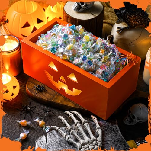 Sintuff Halloween Candy Bowl Large Grimace Pumpkin Wooden Serving Dish - Festive Decor