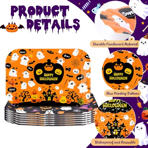 Halloween Serving Trays 13x9 Inch Disposable Platters - 12 Pcs, Festive Pumpkin Ghost Bat Design - Variation of THIS listing