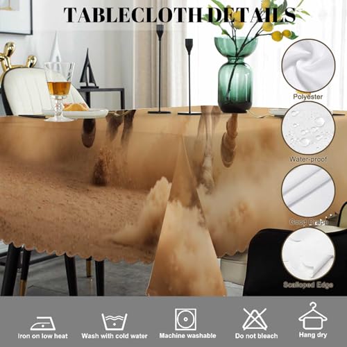 Horse Tablecloth 52x70 Inch Rectangular Desert Sand Herd Run Decor - Washable Plaid