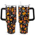 Fall Black Pumpkin Flower 40oz Tumbler with Handle - Halloween Decor Gift