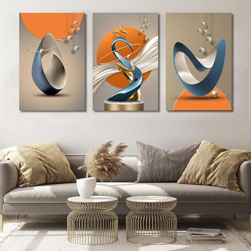 Yellow Gold 16x24in Canvas Wall Art Set of 3 Modern Abstract Deer Decor