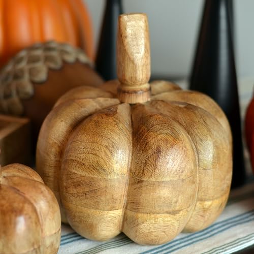 Farmhouse Pumpkin Figurines Set of 2 - Solid Wood Fall Decor