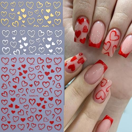 Valentine's Nail Art Stickers Decals - Lips Hearts French 3D Self-Adhesive - Valentine Style-02