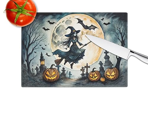 Halloween Flying Witch Glass Cutting Board - Large Tempered Kitchen Decor - Flying Witch 2218