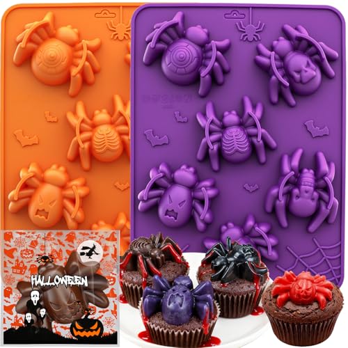 Spider Silicone Mold 8.9 x 6.54 Inches - Halloween Spider Shape Chocolate & Jelly Mold - 2 Pack