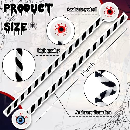 Halloween Eyeball Picks Black & White, Bendable Wool Floral Picks for Party Decor