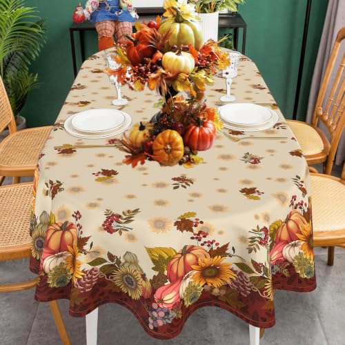 Fall Pumpkin & Leaf Oval Tablecloth 60 x 120 Inch - Autumn Decor