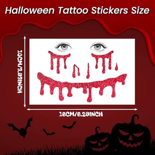 Halloween Vampire Face Tattoos with Face Gems - Scary Costume Accessories