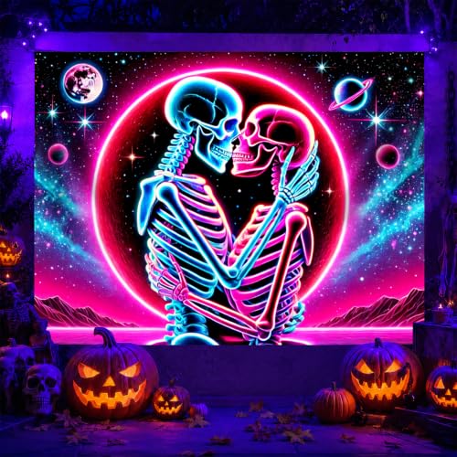 Skeleton Tapestry Trippy UV Reactive Wall Hanging - Gothic Decor - Variation Y258113ZS