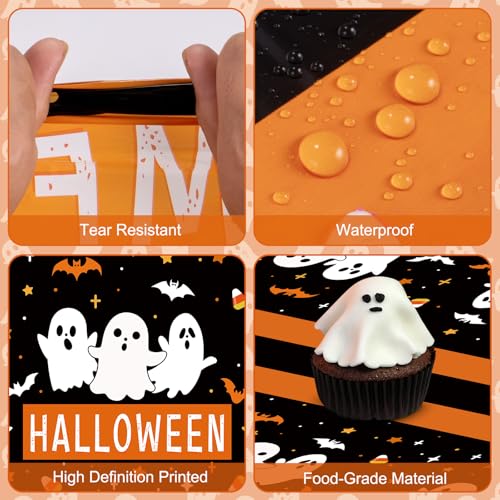 Halloween Ghost Tablecloth Set - Disposable Plastic Black Orange Bat Party Cover, 54 x 108 Inches - Variation of THIS listing