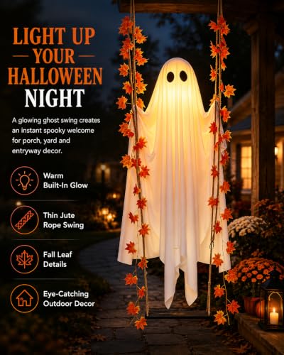 Swinging Ghost Halloween Decor for Outdoor Tree and Yard Display