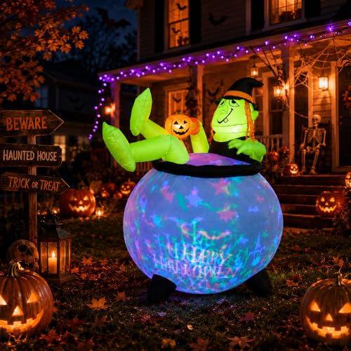 5 FT Halloween Inflatable Witch Cauldron with LED Lights - Outdoor Yard Decoration