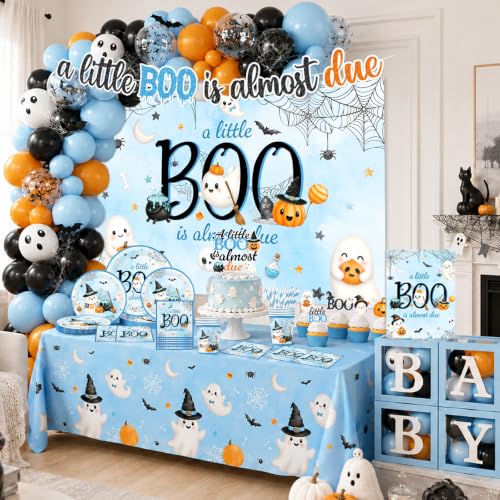 Blue Halloween Baby Shower Decorations Set - Includes Plates, Banner, Balloons & More