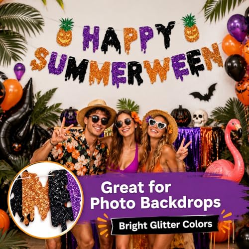 Summerween Glitter Banner Party Decorations - Tropical Theme DIY Hanging Sets