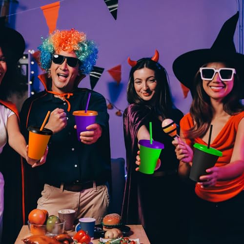 Halloween Color Plastic Cups with Lids and Straws - 16oz, 16 Pack