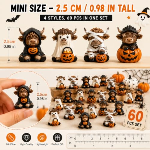 Halloween Highland Cow Mini Figurines Set - Trick or Treat Variation