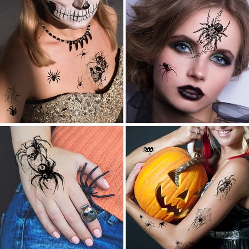 Halloween Spider Temporary Tattoos Set - 20 Sheets, Body & Face Art