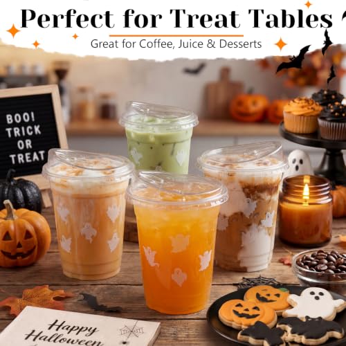 Halloween Ghost Plastic Cups with Lids - 12 oz, 50 Pack