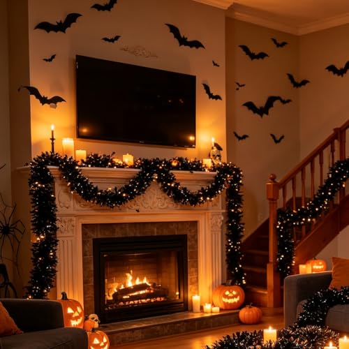 Black Christmas Tinsel Garland - 33FT Shiny Metallic Wavy Foil Decor