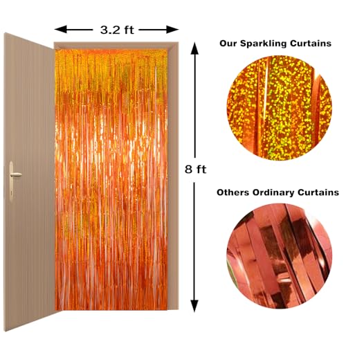 Orange Foil Fringe Curtain Backdrop 3 Pack - 3.2 x 8.2 FT Party Decorations