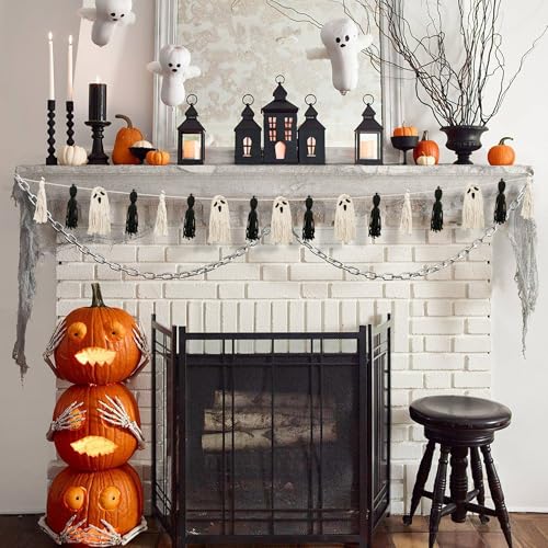 Halloween Ghost Tassel Garland - Black & White 9Ft Macrame Banner Decor