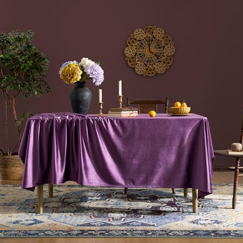 Violet Purple Velvet Rectangle Tablecloth - 84x55 Inches for Dining & Events