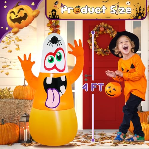 4FT Inflatable Ghost Decoration with LED Lights for Halloween Yard Outdoor Indoor