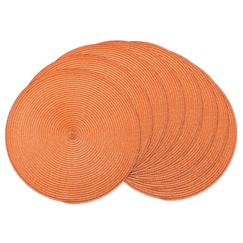 Round Placemat Set of 8 - Heat Resistant Washable Woven Braided Table Mats for Dining & Home Decor (Orange)