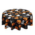 Halloween Round Tablecloth 60 Inch Pumpkin Ghost Spider Web Design - Black Orange